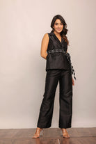Black Solid Western Co-Ord Set Top and Pant With Waist Tie Up Belt - Kaoribyshreya