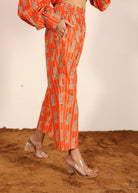 Orange and Multi 100% Cotton Printed Pants Full Elastic Waist Relaxed Trouser - Kaoribyshreya
