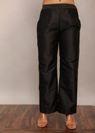 Black Solid Relaxed Pant with 2 Pockets and Elastic Belt in Back - Kaoribyshreya