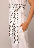 White Solid Relaxed Top with Waist Tie Up Belt and 2 Pockets - Kaoribyshreya