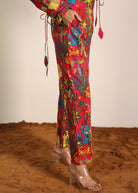 Red and Multi Tropical Summer Print Cotton Printed Pants Full Elastic Waist Relaxed Trouser - Kaoribyshreya