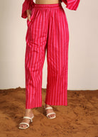 Pink and Red Textile 100% Cotton Printed Pants - Stripes Full Elastic Pant - Kaoribyshreya