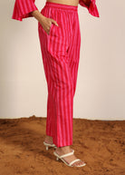 Pink and Red Textile 100% Cotton Printed Pants - Stripes Full Elastic Pant - Kaoribyshreya