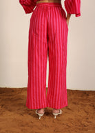 Pink and Red Textile 100% Cotton Printed Pants - Stripes Full Elastic Pant - Kaoribyshreya