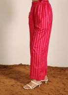 Pink and Red Textile 100% Cotton Printed Pants - Stripes Full Elastic Pant - Kaoribyshreya