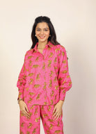 Pink and Multicolor Tropical Summer Print Collared Shirts and Wide Legs Pant 100% Cotton Indo Western Co-ord Sets - Kaoribyshreya