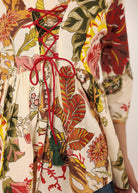 Beige Tropical Print Angrakha Style Cotton Kurta Top - Kaoribyshreya