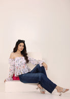 White Floral Print Off-Shoulder Top - Kaoribyshreya