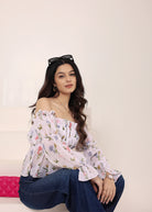 White Floral Print Off-Shoulder Top - Kaoribyshreya