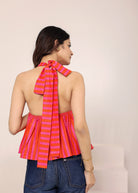 Pink & Orange Striped Halter Neck Backless Top - Kaoribyshreya