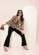 Green Multi Tropical Chiffon Full-Sleeve Peplum Top - Kaoribyshreya