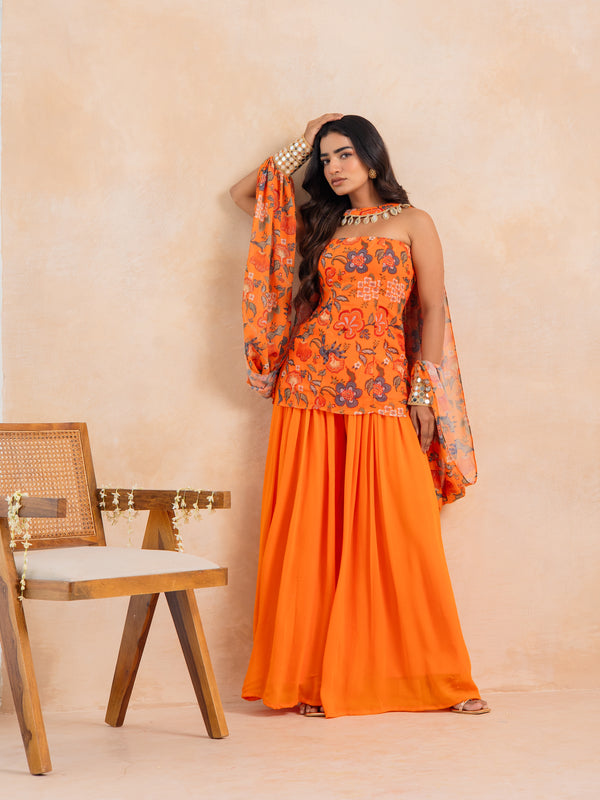 ZAINA - Marigold Floral Printed Tube Kurta Plazzo Set