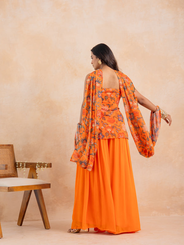 ZAINA - Marigold Floral Printed Tube Kurta Plazzo Set