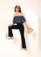 Blue Floral Print Off-Shoulder Crop Top - Kaoribyshreya