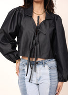 Black cotton denim  Front Tie-Up Cotton Top - Kaoribyshreya