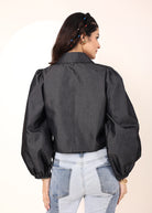Black cotton denim  Front Tie-Up Cotton Top - Kaoribyshreya