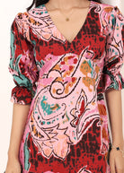 Candy Pink Multi-Colored Cotton Mini Dress - Kaoribyshreya