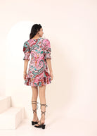 Candy Pink Multi-Colored Cotton Mini Dress - Kaoribyshreya