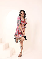 Candy Pink Multi-Colored Cotton Mini Dress - Kaoribyshreya