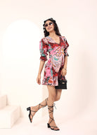 Candy Pink Multi-Colored Cotton Mini Dress - Kaoribyshreya