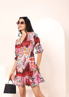 Candy Pink Multi-Colored Cotton Mini Dress - Kaoribyshreya