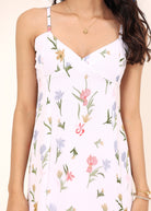 White Floral Printed Chiffon Midi Body-Hugging Ruffled Dress - Kaoribyshreya
