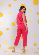 Hot Pink Sleeveless Waistcoat and Pant 2 Piece Set Summer Everyday Wear 100% Cotton Co-ord Set - Kaoribyshreya