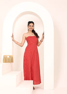 Red and White Gingham Tube Maxi Dress with Pockets - Kaoribyshreya