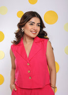 Hot Pink Sleeveless Waistcoat and Pant 2 Piece Set Summer Everyday Wear 100% Cotton Co-ord Set - Kaoribyshreya