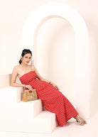 Red and White Gingham Tube Maxi Dress with Pockets - Kaoribyshreya