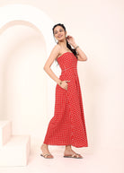 Red and White Gingham Tube Maxi Dress with Pockets - Kaoribyshreya