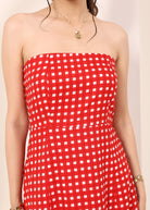 Red and White Gingham Tube Maxi Dress with Pockets - Kaoribyshreya