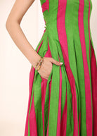 Pink and Green Stripes Tube Maxi Dress with Pockets - Kaoribyshreya