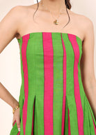 Pink and Green Stripes Tube Maxi Dress with Pockets - Kaoribyshreya