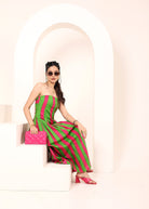 Pink and Green Stripes Tube Maxi Dress with Pockets - Kaoribyshreya