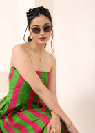 Pink and Green Stripes Tube Maxi Dress with Pockets - Kaoribyshreya