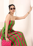 Pink and Green Stripes Tube Maxi Dress with Pockets - Kaoribyshreya