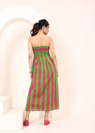 Pink and Green Stripes Tube Maxi Dress with Pockets - Kaoribyshreya