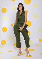 Olive Green Summer Relaxed Formal 100% Cotton Pants - Kaoribyshreya