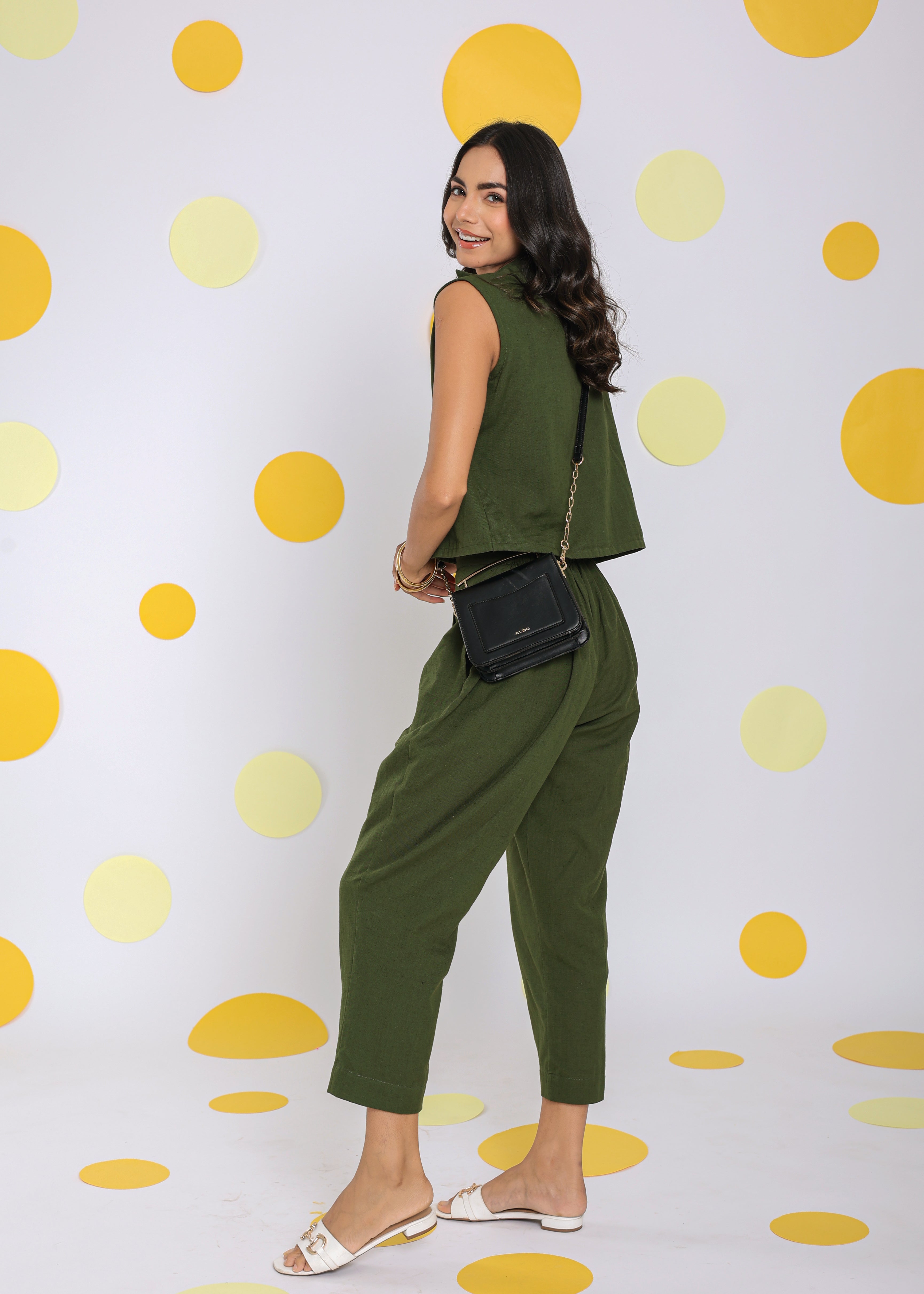 Olive Green Everyday Wear Top and Pant Two Piece Set Summer Relaxed 100% Cotton Co-ord Set - Kaoribyshreya