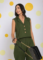 Olive Green Everyday Wear Top and Pant Two Piece Set Summer Relaxed 100% Cotton Co-ord Set - Kaoribyshreya