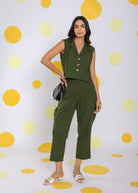 Olive Green Everyday Wear Top and Pant Two Piece Set Summer Relaxed 100% Cotton Co-ord Set - Kaoribyshreya