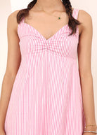 Pink and White Striped Printed Midi Dress with Pockets - Kaoribyshreya