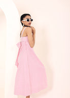 Pink and White Striped Printed Midi Dress with Pockets - Kaoribyshreya
