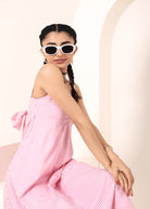 Pink and White Striped Printed Midi Dress with Pockets - Kaoribyshreya