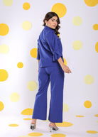 Royal Blue Summer Relaxed Waist Cross Tie Up Wide Leg Linen Pants - Kaoribyshreya