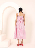 Pink and White Striped Printed Midi Dress with Pockets - Kaoribyshreya
