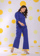 Royal Blue Summer Relaxed Waist Cross Tie Up Wide Leg Linen Pants - Kaoribyshreya