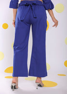 Royal Blue Summer Relaxed Waist Cross Tie Up Wide Leg Linen Pants - Kaoribyshreya