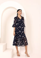 Blue Chiffon Midi Wrap Dress - Kaoribyshreya